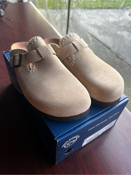 White Mountain Shoes - White Mountain Women's Tan Suede Slip-On Clogs with Buckle